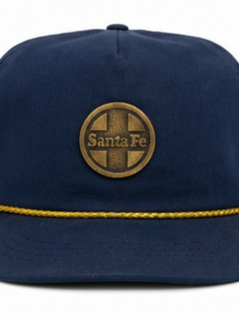 Vintage Santa Fe Railroad ATSF Brass Logo Navy Blue Gold Rope Adjustable Hat